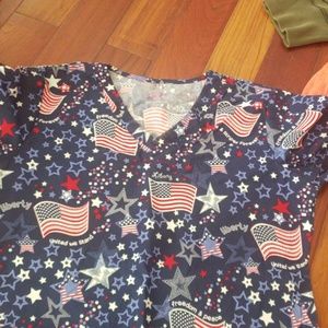 Red, white and blue scrub top